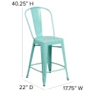 Flash Furniture ET-3534-24-MINT-GG Counter Height Bar Stool w/ Curved Back & Metal Seat, Mint thumbnail 2