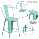 Flash Furniture ET-3534-24-MINT-GG Counter Height Bar Stool w/ Curved Back & Metal Seat, Mint thumbnail 6