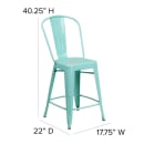 Flash Furniture ET-3534-24-MINT-PL1M-GG Counter Height Bar Stool w/ Curved Back & 24" Wood Seat, High Mint Green thumbnail 2