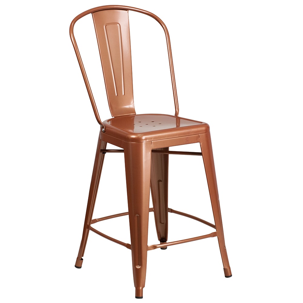 Flash Furniture ET-3534-24-POC-GG Counter Height Bar Stool w/ Curved Back & Metal Seat, Copper