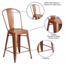 Flash Furniture ET-3534-24-POC-GG Counter Height Bar Stool w/ Curved Back & Metal Seat, Copper thumbnail 6