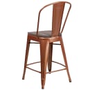 Flash Furniture ET-3534-24-POC-WD-GG Counter Height Bar Stool w/ Curved Back & Wood Seat, Copper thumbnail 3