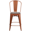 Flash Furniture ET-3534-24-POC-WD-GG Counter Height Bar Stool w/ Curved Back & Wood Seat, Copper thumbnail 4