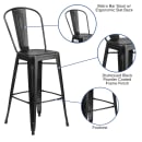 Flash Furniture ET-3534-30-BK-GG Bar Stool w/ Curved Back & Metal Seat, Distressed Black thumbnail 6