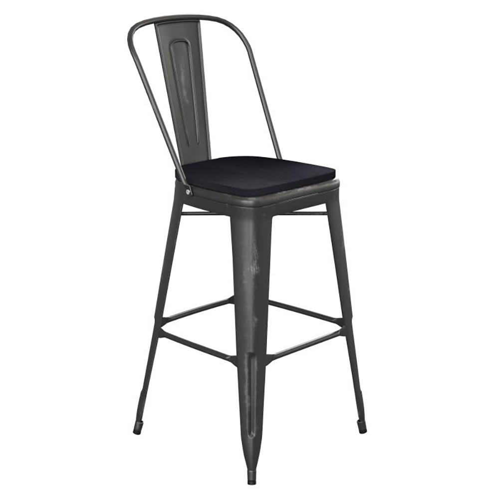 Flash Furniture ET-3534-30-BK-PL1B-GG Counter Height Bar Stool w/ Curved Back & 30" Wood Seat, Black