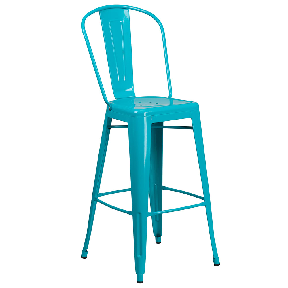 Flash Furniture ET-3534-30-CB-GG Bar Stool w/ Curved Back & Metal Seat, Crystal Teal Blue