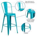 Flash Furniture ET-3534-30-CB-GG Bar Stool w/ Curved Back & Metal Seat, Crystal Teal Blue thumbnail 6