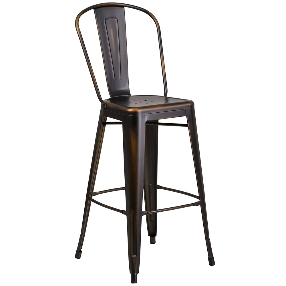 Flash Furniture ET-3534-30-COP-GG Bar Stool w/ Curved Back & Metal Seat, Distressed Copper