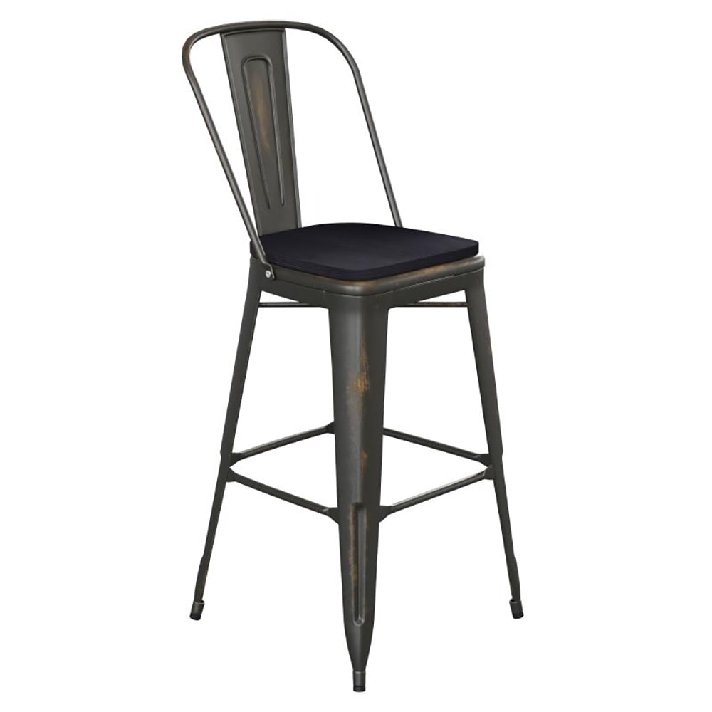 Flash Furniture ET-3534-30-COP-PL1B-GG Counter Height Bar Stool w/ Curved Back & 30" Wood Seat, Copper