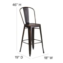 Flash Furniture ET-3534-30-COP-PL1B-GG Counter Height Bar Stool w/ Curved Back & 30" Wood Seat, Copper thumbnail 2