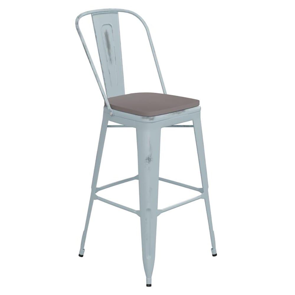 Flash Furniture ET-3534-30-DB-PL1G-GG Counter Height Bar Stool w/ Curved Back & 30" Wood Seat, Green Blue