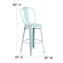 Flash Furniture ET-3534-30-DB-PL1G-GG Counter Height Bar Stool w/ Curved Back & 30" Wood Seat, Green Blue thumbnail 2