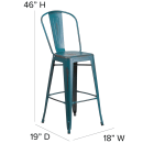 Flash Furniture ET-3534-30-KB-GG Bar Stool w/ Curved Back & Metal Seat, Distressed Kelly Blue thumbnail 2