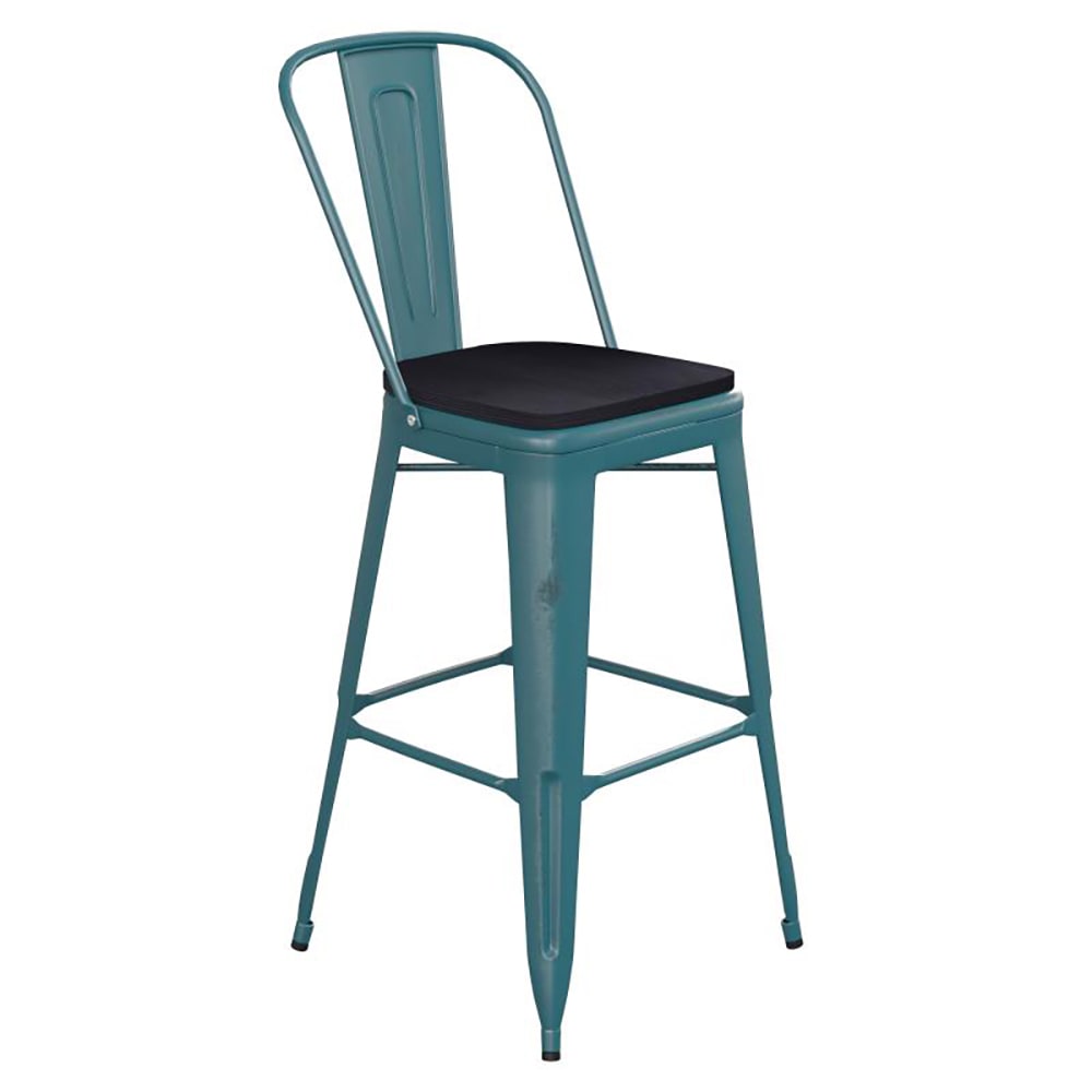 Flash Furniture ET-3534-30-KB-PL1B-GG Counter Height Bar Stool w/ Curved Back & 30" Wood Seat, High Kelly Blue