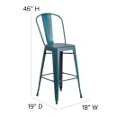 Flash Furniture ET-3534-30-KB-PL1B-GG Counter Height Bar Stool w/ Curved Back & 30" Wood Seat, High Kelly Blue thumbnail 2