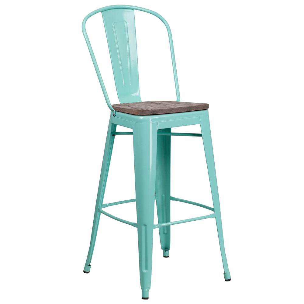 Flash Furniture ET-3534-30-MINT-WD-GG Bar Stool w/ Curved Back & Wood Seat, Mint