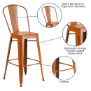 Flash Furniture ET-3534-30-OR-GG Bar Stool w/ Curved Back & Metal Seat, Distressed Orange thumbnail 6