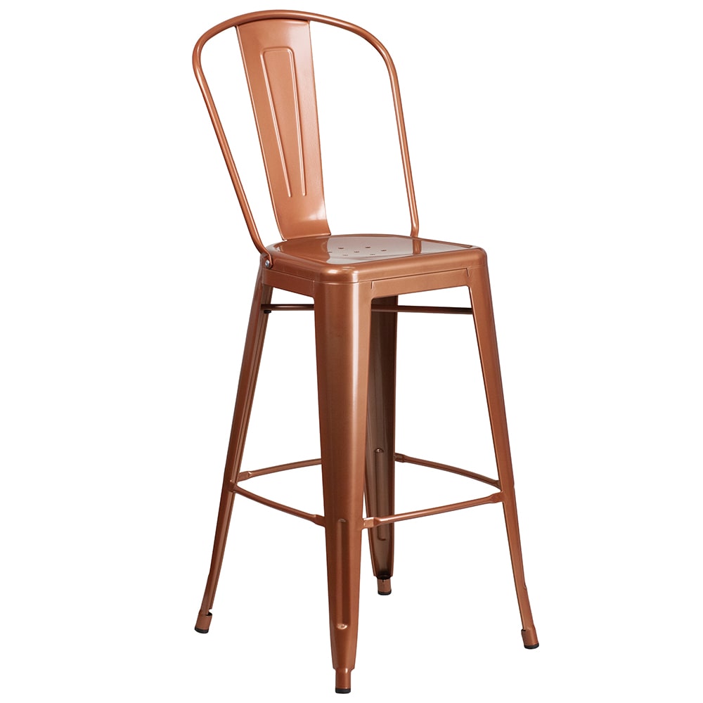 Flash Furniture ET-3534-30-POC-GG Bar Stool w/ Curved Back & Metal Seat, Copper