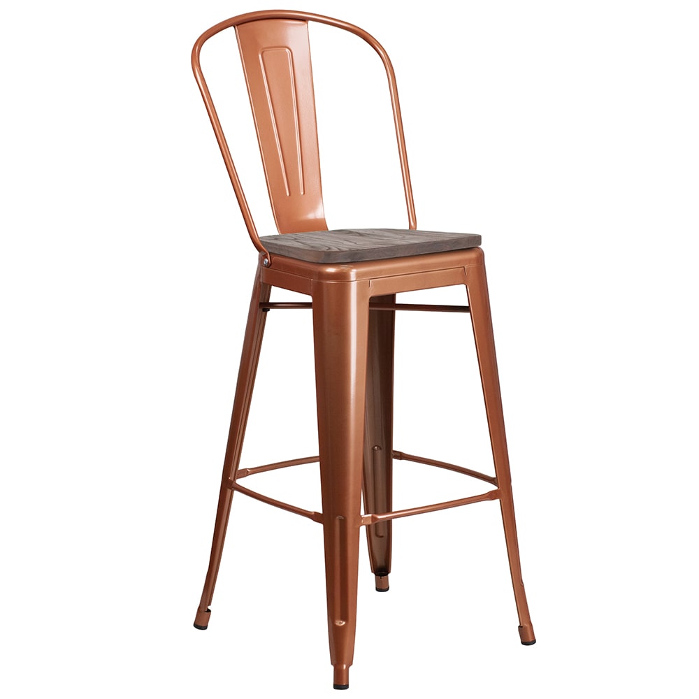 Flash Furniture ET-3534-30-POC-WD-GG Bar Stool w/ Curved Back & Wood Seat, Copper