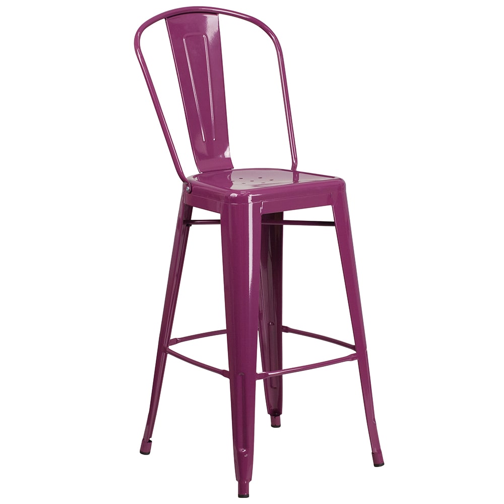Flash Furniture ET-3534-30-PUR-GG Bar Stool w/ Curved Back & Metal Seat, Purple