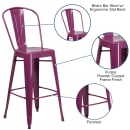Flash Furniture ET-3534-30-PUR-GG Bar Stool w/ Curved Back & Metal Seat, Purple thumbnail 6