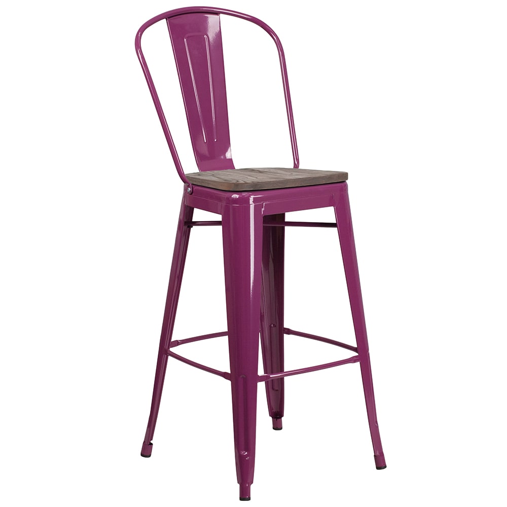 Flash Furniture ET-3534-30-PUR-WD-GG Bar Stool w/ Curved Back & Wood Seat, Purple