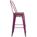 Flash Furniture ET-3534-30-PUR-WD-GG Bar Stool w/ Curved Back & Wood Seat, Purple thumbnail 2