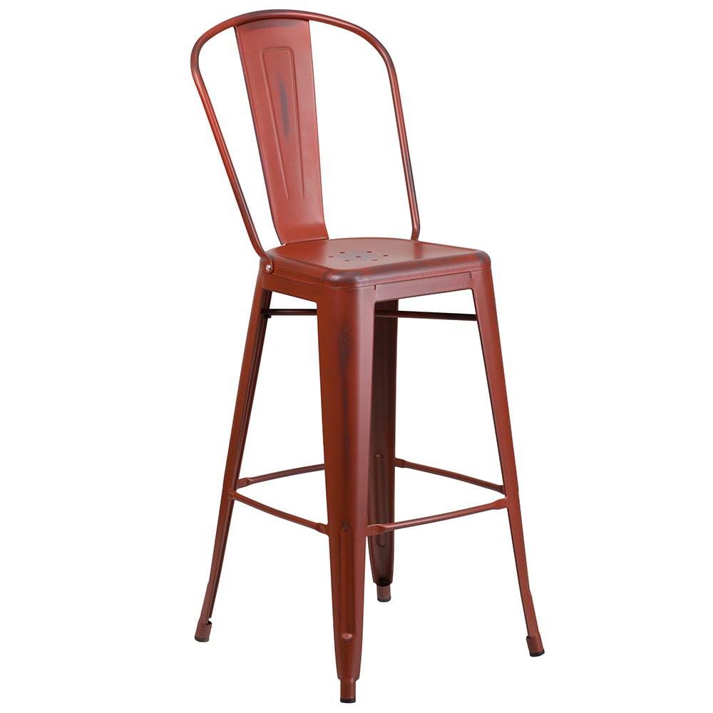 Flash Furniture ET-3534-30-RD-GG Bar Stool w/ Curved Back & Metal Seat, Distressed Kelly Red
