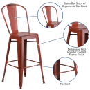 Flash Furniture ET-3534-30-RD-GG Bar Stool w/ Curved Back & Metal Seat, Distressed Kelly Red thumbnail 6