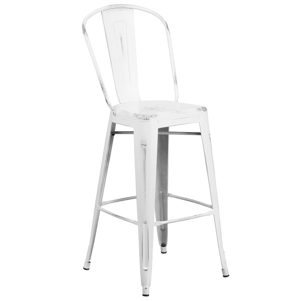 Flash Furniture ET-3534-30-WH-GG Bar Stool w/ Curved Back & Metal Seat, Distressed White