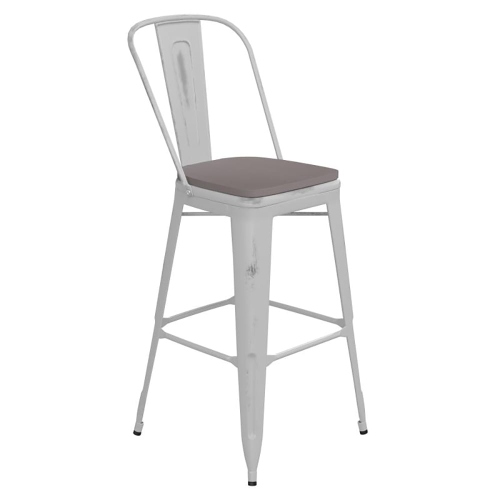 Flash Furniture ET-3534-30-WH-PL1G-GG Counter Height Bar Stool w/ Curved Back & 30" Wood Seat, White