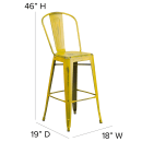 Flash Furniture ET-3534-30-YL-GG Bar Stool w/ Curved Back & Metal Seat, Distressed Yellow thumbnail 2