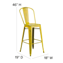 Flash Furniture ET-3534-30-YL-PL1T-GG Counter Height Bar Stool w/ Curved Back & 30" Wood Seat, Yellow thumbnail 2