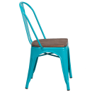 Flash Furniture ET-3534-CB-WD-GG Stacking Side Chair w/ Vertical Slat Back & Wood Seat - Steel Frame, Teal Blue thumbnail 2