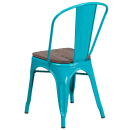 Flash Furniture ET-3534-CB-WD-GG Stacking Side Chair w/ Vertical Slat Back & Wood Seat - Steel Frame, Teal Blue thumbnail 3