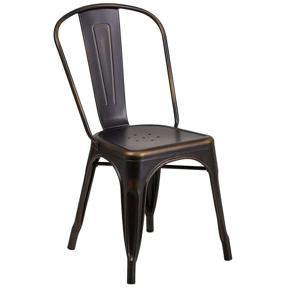 Flash Furniture ET-3534-COP-GG Stacking Chair w/ Vertical Slat Back - Distressed Metal, Copper