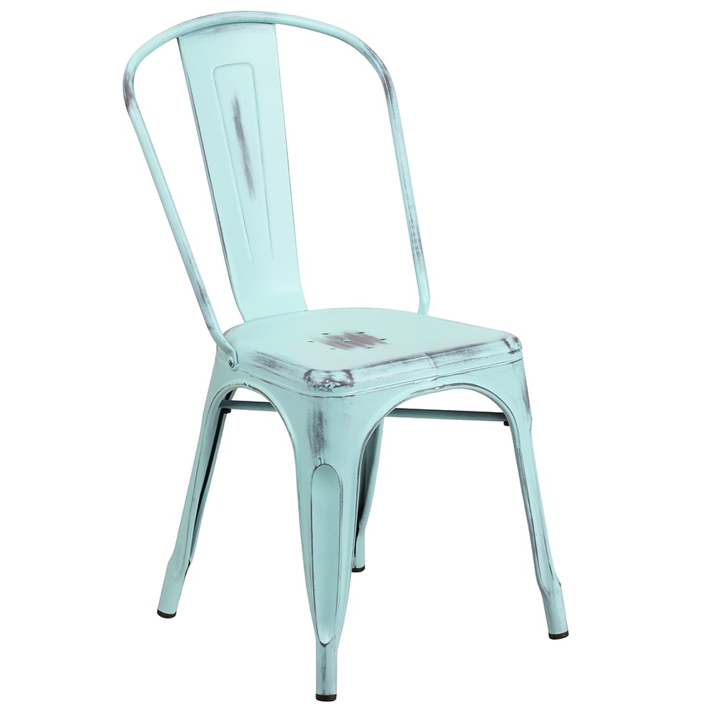 Flash Furniture ET-3534-DB-GG Stacking Chair w/ Vertical Slat Back - Distressed Metal, Blue Green