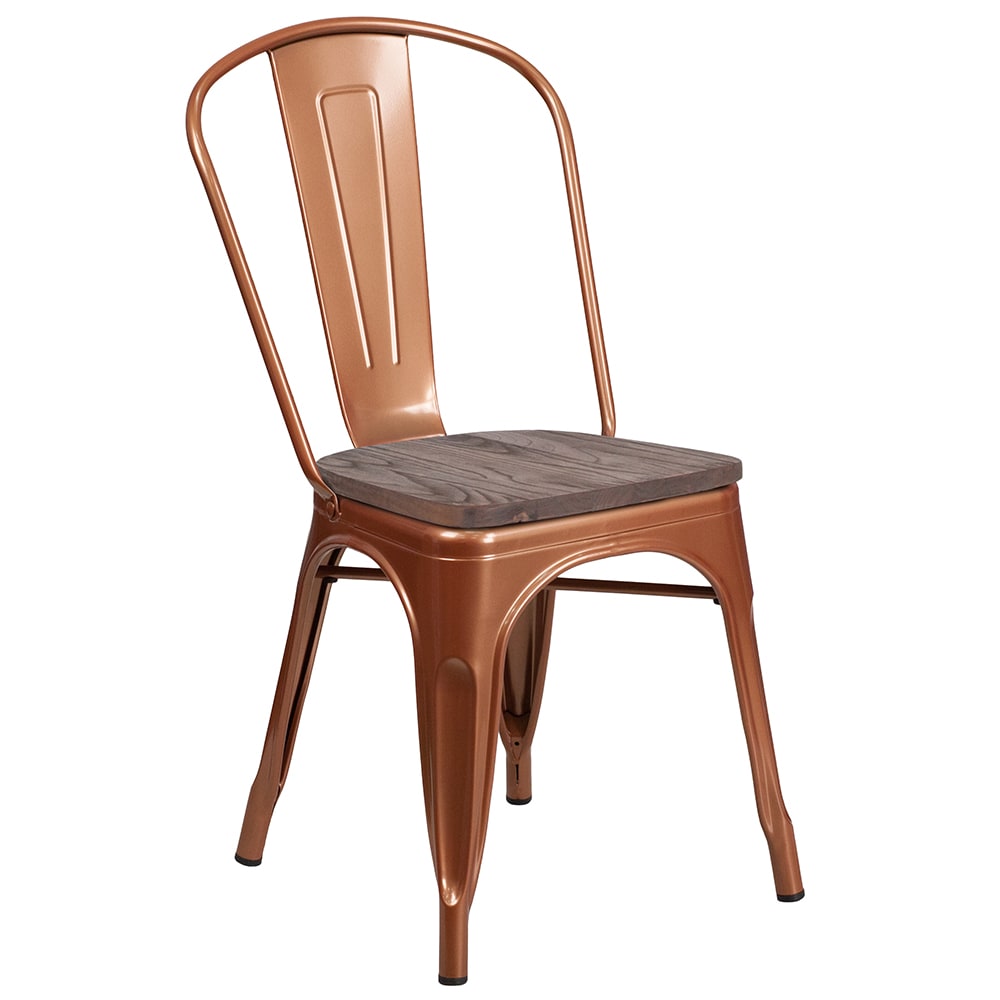Flash Furniture ET-3534-POC-WD-GG Stacking Chair w/ Vertical Slat Back & Wood Seat - Metal, Copper