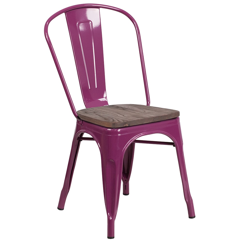Flash Furniture ET-3534-PUR-WD-GG Stacking Chair w/ Vertical Slat Back & Wood Seat - Metal, Purple
