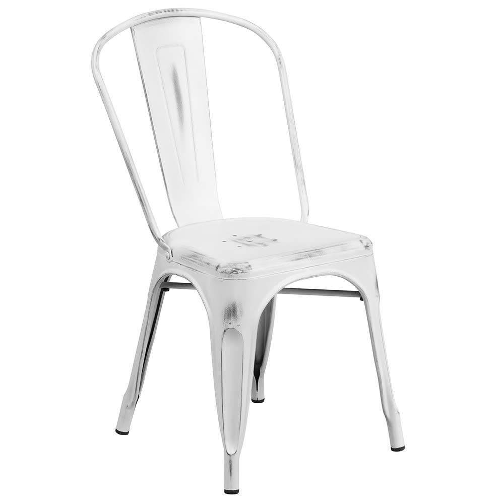 Flash Furniture ET-3534-WH-GG Stacking Chair w/ Vertical Slat Back - Distressed Metal, White