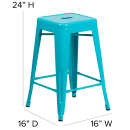 Flash Furniture ET-BT3503-24-CB-GG Counter Height Backless Bar Stool w/ Metal Seat, Crystal Teal Blue thumbnail 2