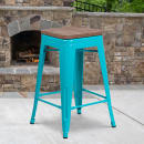 Flash Furniture ET-BT3503-24-CB-WD-GG Counter Height Backless Bar Stool w/ Wood Seat, Crystal Teal Blue thumbnail 2