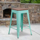 Flash Furniture ET-BT3503-24-MINT-WD-GG Counter Height Backless Bar Stool w/ Wood Seat, Mint thumbnail 2