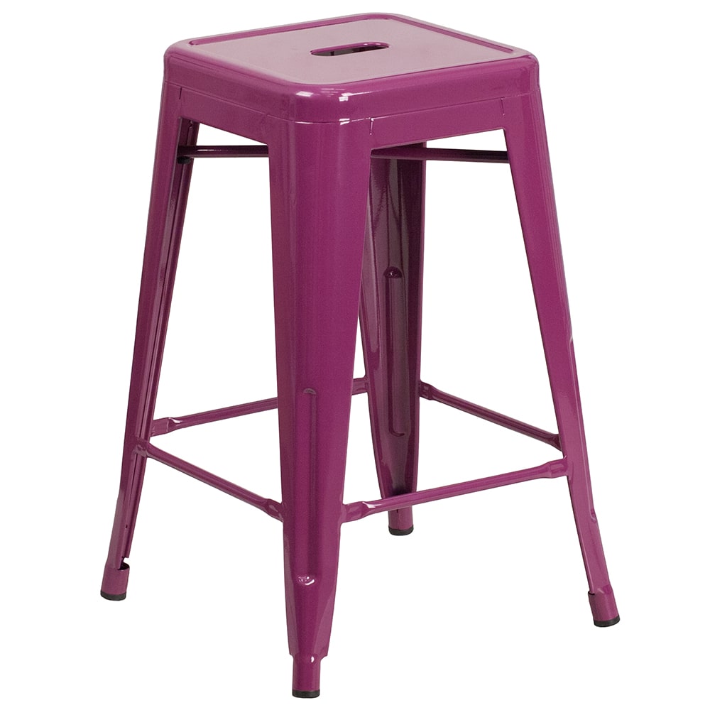 Flash Furniture ET-BT3503-24-PUR-GG Counter Height Backless Bar Stool w/ Metal Seat, Purple