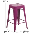 Flash Furniture ET-BT3503-24-PUR-GG Counter Height Backless Bar Stool w/ Metal Seat, Purple thumbnail 2