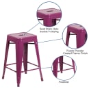 Flash Furniture ET-BT3503-24-PUR-GG Counter Height Backless Bar Stool w/ Metal Seat, Purple thumbnail 3