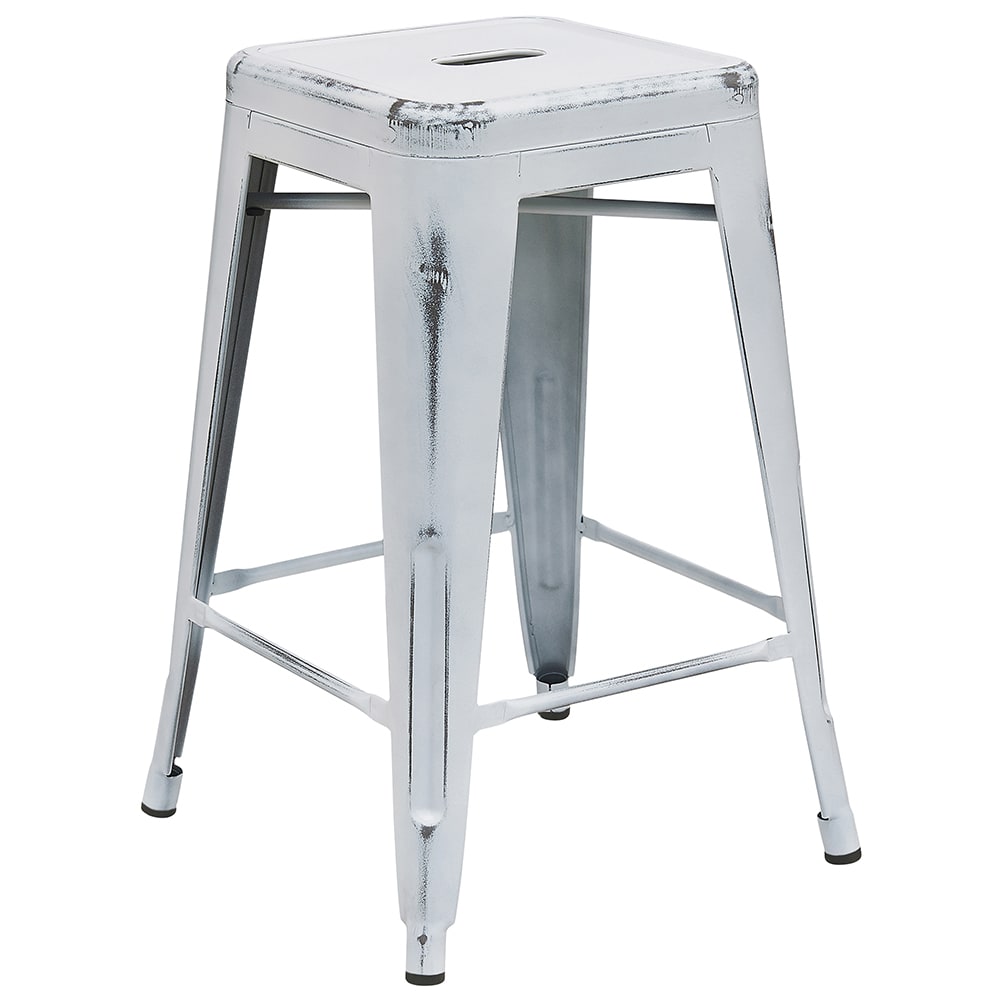 Flash Furniture ET-BT3503-24-WH-GG Counter Height Backless Bar Stool w/ Metal Seat, Distressed White