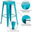 Flash Furniture ET-BT3503-30-CB-GG Backless Bar Stool w/ Metal Seat, Crystal Teal Blue thumbnail 6