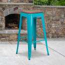 Flash Furniture ET-BT3503-30-CB-WD-GG Backless Bar Stool w/ Wood Seat, Crystal Teal Blue thumbnail 2