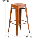 Flash Furniture ET-BT3503-30-OR-GG Backless Bar Stool w/ Metal Seat, Distressed Orange thumbnail 2